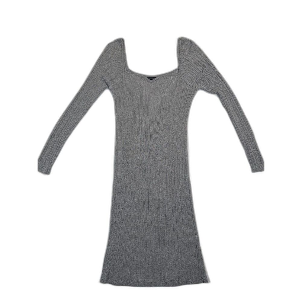 NWT Banana Republic Metallic Sweetheart Sweater Dress Silver Ribbed Knit Midi M